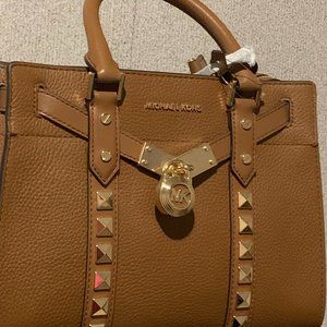 MICHAEL Michael Kors Nouveau Hamilton Small Pebbled Leather Satchel Brown
